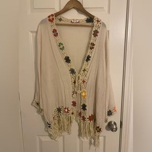 Kindred Cream Crochet-Trim Open Gauze Cardigan